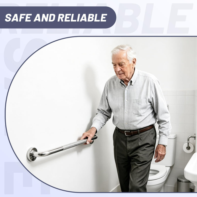 24 Inch Shower Grab Bar, Chrome Anti Slip Safety Bars, 304 Stainless Steel Bathroom Handrail, Handicap Grab Bars for Wall, Shower Grip Handle for Seniors Elderly Injury Assist Bath (1.25" Dia) 24 Inch