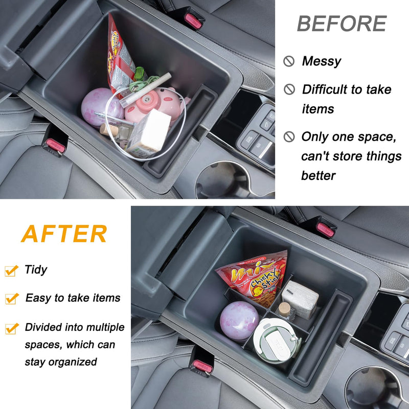 2PCS Center Console Organizer and Armrest Divider for 2023-2025 Honda Pilot, 2024 2025 Honda Ridgeline/Passport Accessories Interior Secondary Storage Box ABS Plastic Material 2PCS Console Tray & Armrest Divider