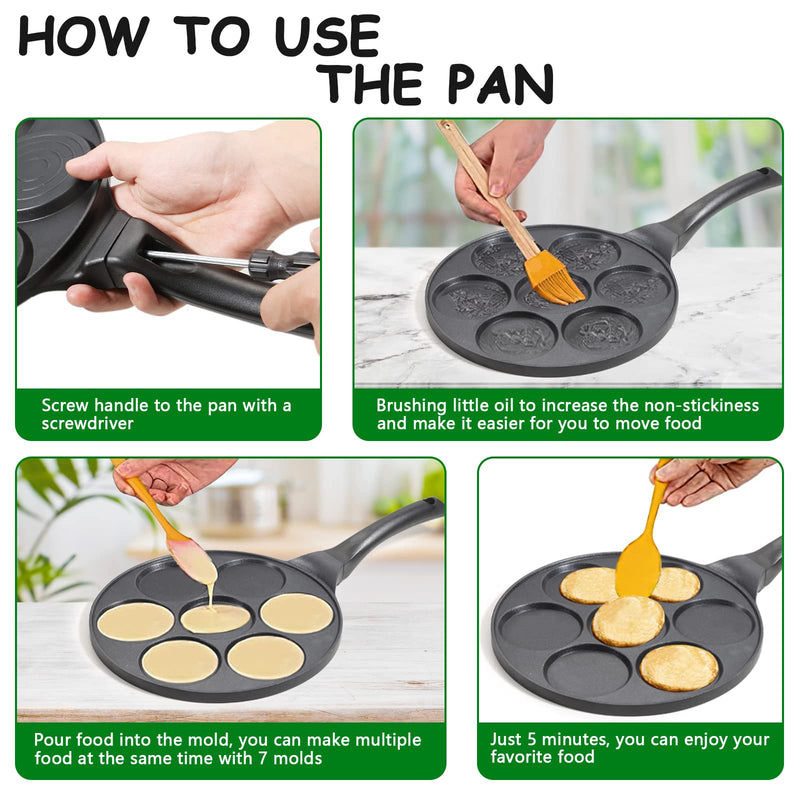 Nonstick Pancake Pan Pancake Griddle With 7-mold Design Mini Pancake Maker With PFOA Free Coating-Black 7-Not for Induction Black
