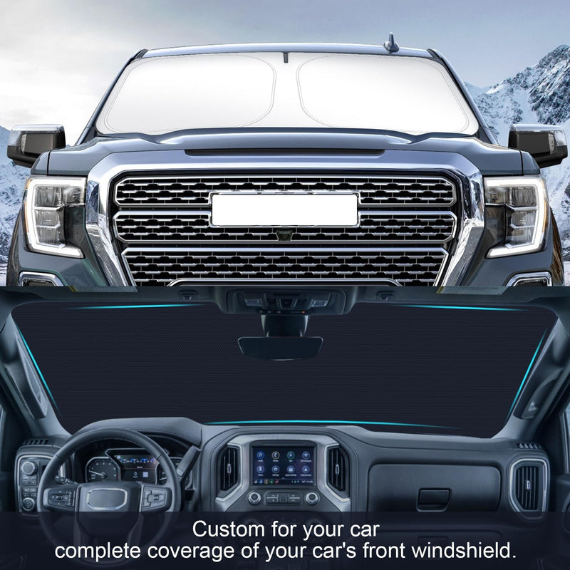 Car Windshield Sun Shade Compatible with 2025 2024 2023 2022 2021 2020 2019 GMC Sierra 1500 2500 3500 SLT, AT4, Denali Accessories Foldable Sunshade Truck Custom Windshield Sun Visor For 2019-2025 GMC Sierra 1500 2500 3500