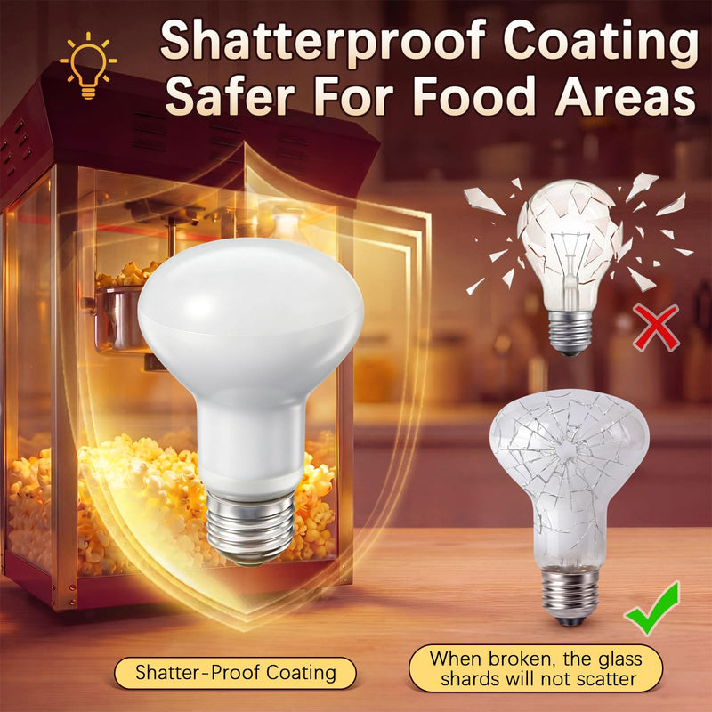 4 Pack 50W 120V R20 Popcorn Machine Light Bulb Replacement, Frosted Shatter Proof Popcorn Lamp, Incandescent Reflector Heat Light Bulb for Machine Warmer & Food Display, E26 Base