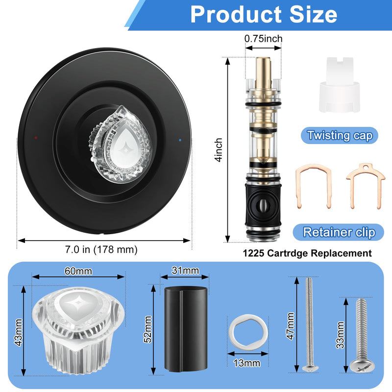 Matte Black Shower Trim Kit, Compatible with Moen T470 Chateau Shower Trim Kit for 1225 Trim Kit, With 1225 Replacement Cartridge, 104421 Removal Tool, Escutcheon, Tubes, Shower handle and Screws