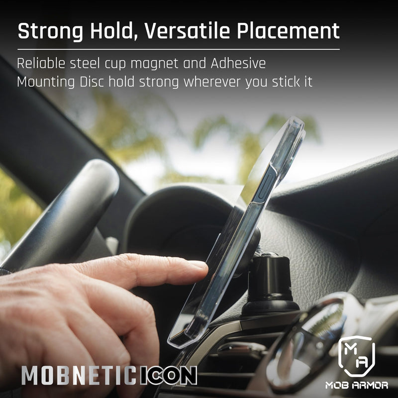 Mob Armor MobNetic Icon Car Phone Mount, Alpine White | 90lb Pull Force, 90º Tilt, 360º Rotation, Aluminum Build, Compatible with iPhone & Android, Magnetic Holder