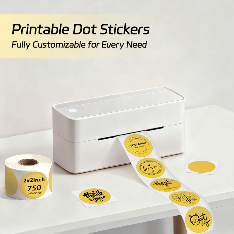 2 inch Dot Stickers Labels Circle Garage Sale Sticker 750Pcs Round Thermal Printer Stickers Printable Writable Price Labels for Yard Sale, Gold