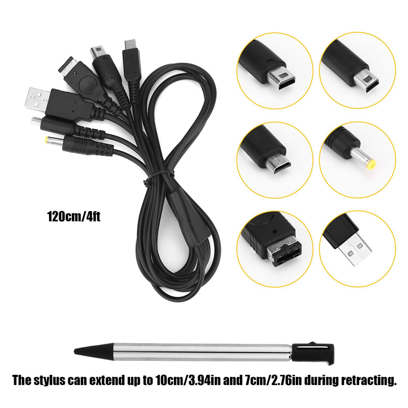 5in1 Charging Cable & Stylus Pen for New 3DS 2DS DSi NDS Lite GBA SP Wii U | 4ft Multi-Functional USB C Charger Cord for New 3DS XL 2DS DSi NDS Lite GBA SP Wii U Gaming Accessories