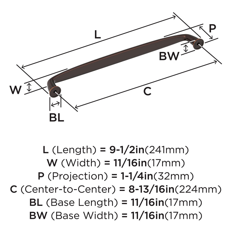 Amerock Kane 8-13/16 inch (224 mm) Center-to-Center Oil-Rubbed Bronze Cabinet Pull, BP53809ORB Oil Rubbed Bronze