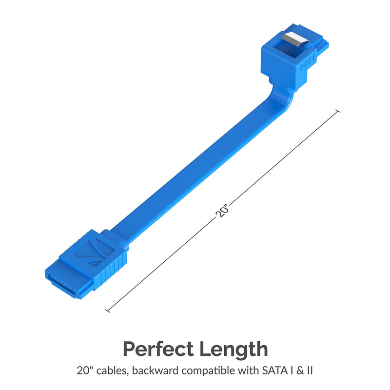 SABRENT SATA III (6 Gbit/s) Right Angle Data Cable with Locking Latch for HDD/SSD/CD and DVD drives (3 Pack 20 Inch) in Blue (CB-SRB3)