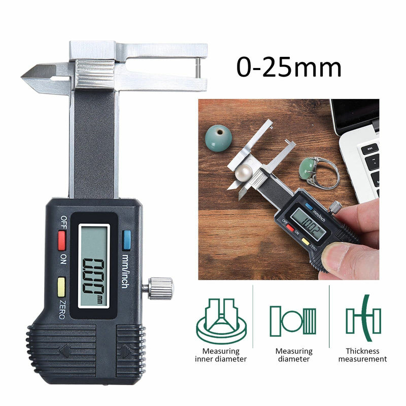 Electronic Digital Caliper, 1.5V Stainless Steel Micro Electronic Digital Display Triple Use Ruler Thickness Measuring Caliper 0~25mm Measuring Range, 0.03mm Accuracy
