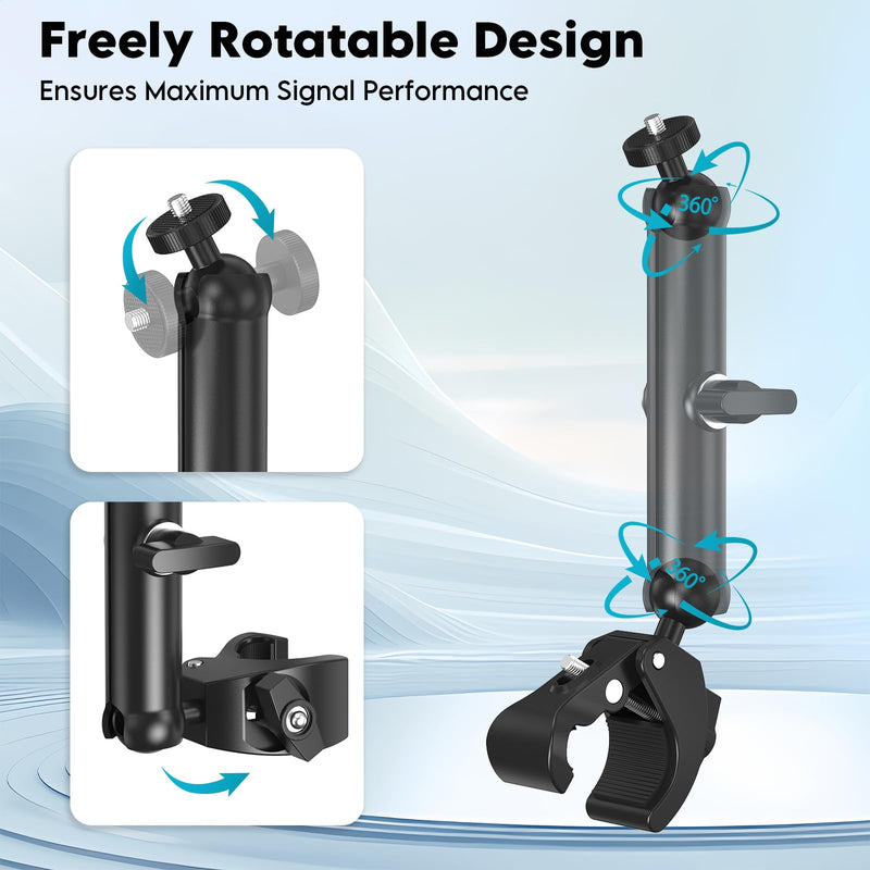 Starlink Mini Clamp Mount, Aluminum Starlink Mini Pole Mount Kit with 1/4"-20 & 3/8"-16 Thread & Clamp Bracket for 2026/2025 StarLink Mini, RV, Camper, Boat, Roof Rack, Balcony For Starlink Mini