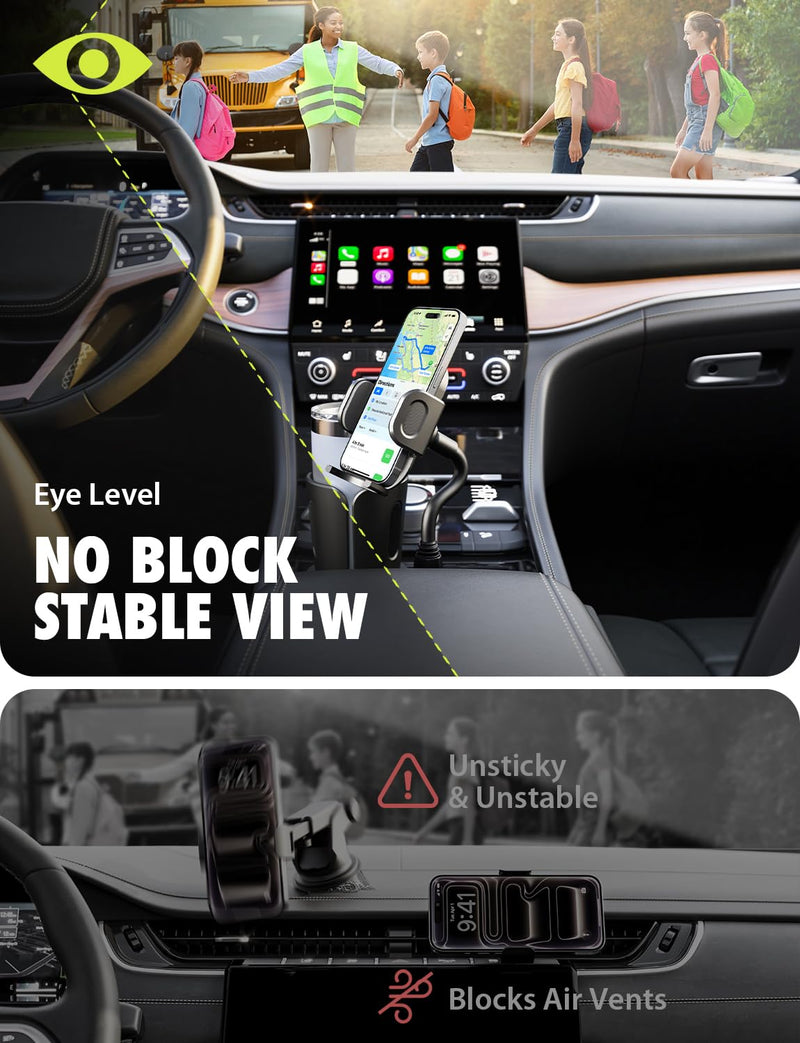Bracketron TripGrip 2.0 Cup Holder Phone Mount, Metal Gooseneck | TripGrip 2.0 2-in-1 cup holder phone holder with metal arm, one-click release, and expandable base for trucks