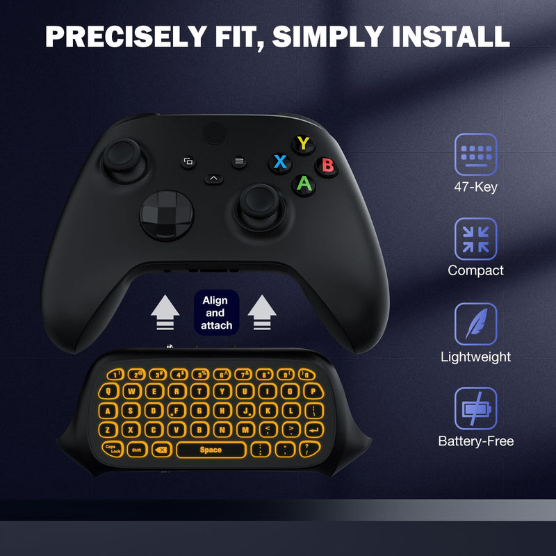 MoKo RGB Keyboard for Xbox One Controller | Wireless Chatpad Keypad w/ 2.4G Receiver, Accessories for Xbox One S/Elite/2/Series X/S, Black+White