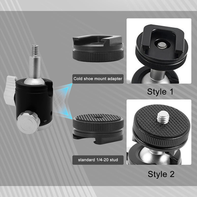 Aluminum Camera Tripod Mount Adapter with 360 Degree Rotation Mini Ball Head, 1/4"- 20 Screw Conversion Adapter Compatible with Go Pro Hero, DJI OSMO, Sony, Insta 360 and Other Action Cameras 360 Degree Rotation Camera Tripod Mount