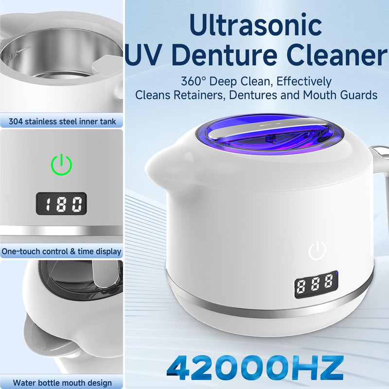 AURTEC Ultrasonic Cleaner UV Light 180ml Steel Tank for Dental Jewelry | Quiet Operation, Touch Control & Viewing Window, Cleans Retainer, Aligners, Denture, Night Guard & Jewelry
