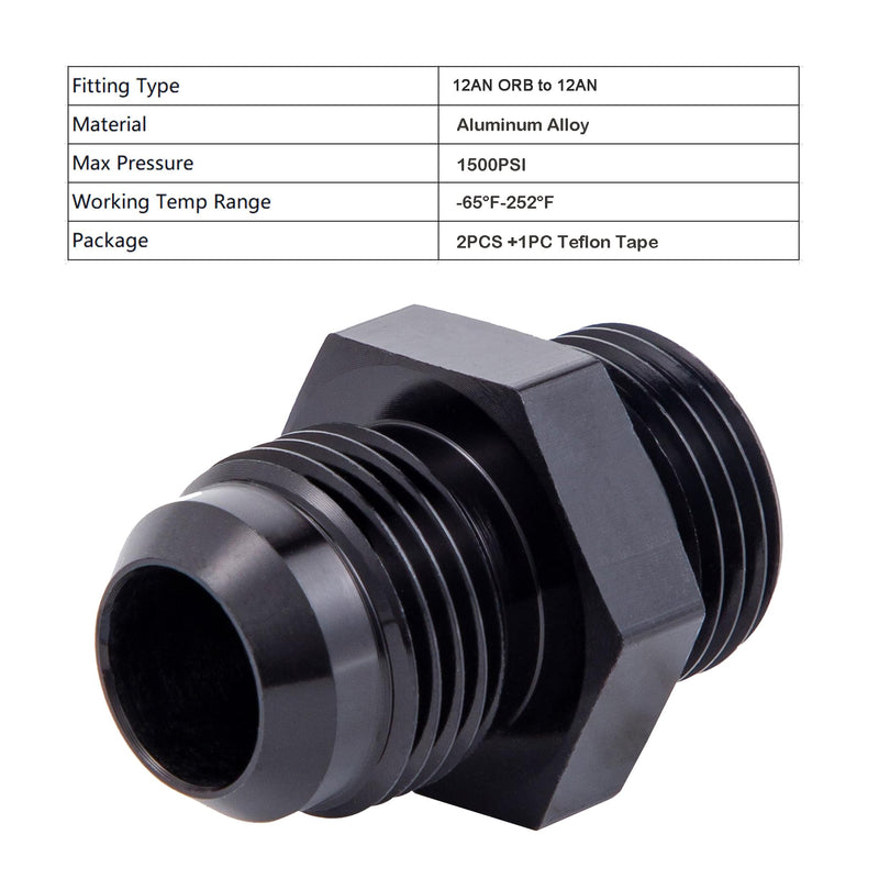 12AN Male Flare to AN12 ORB Male O-Ring Fitting Adapter 2PCS (12AN to 12AN ORB 2Pack) 12AN to 12AN ORB 2Pack