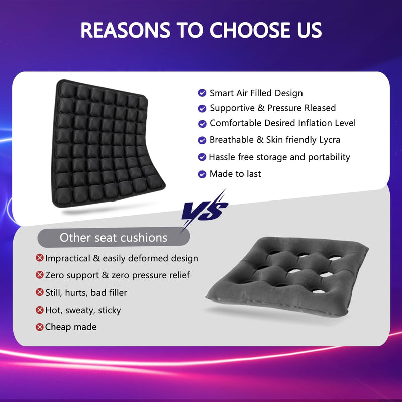  [AUSTRALIA] - SUNFICON Air Cushion Inflatable Chair Air Seat Cushion Car Portable Breathable Comfort Cushion Office Wheelchair Pad Orthopedics Pain Pressure Relief Cushion Camping Seat Mat 18 x 16 x1 in Black