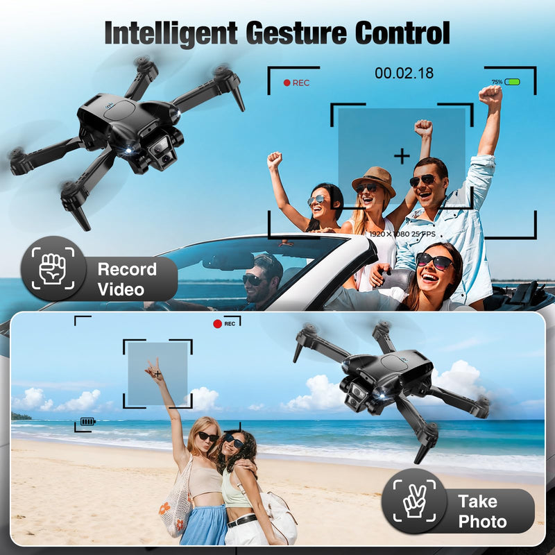 Drone with Camera 1080P HD, Mini Drone for Beginners Kids Adults, Foldable RC Quadcopter with Stable Hover, Trajectory Flight, One Key Take Off/Land, 2 Batteries, Toys for Boys and Girls (Black) Black