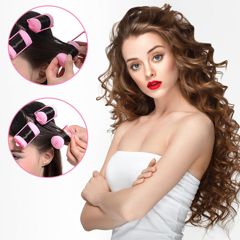  [AUSTRALIA] - 28PCS Pink Soft Sponge Foam Heatless Hair Curlers, Overnight No Heat Hair Rollers for Medium Short Hair, Damage-Free DIY Hair Styling Tools for Women Girls