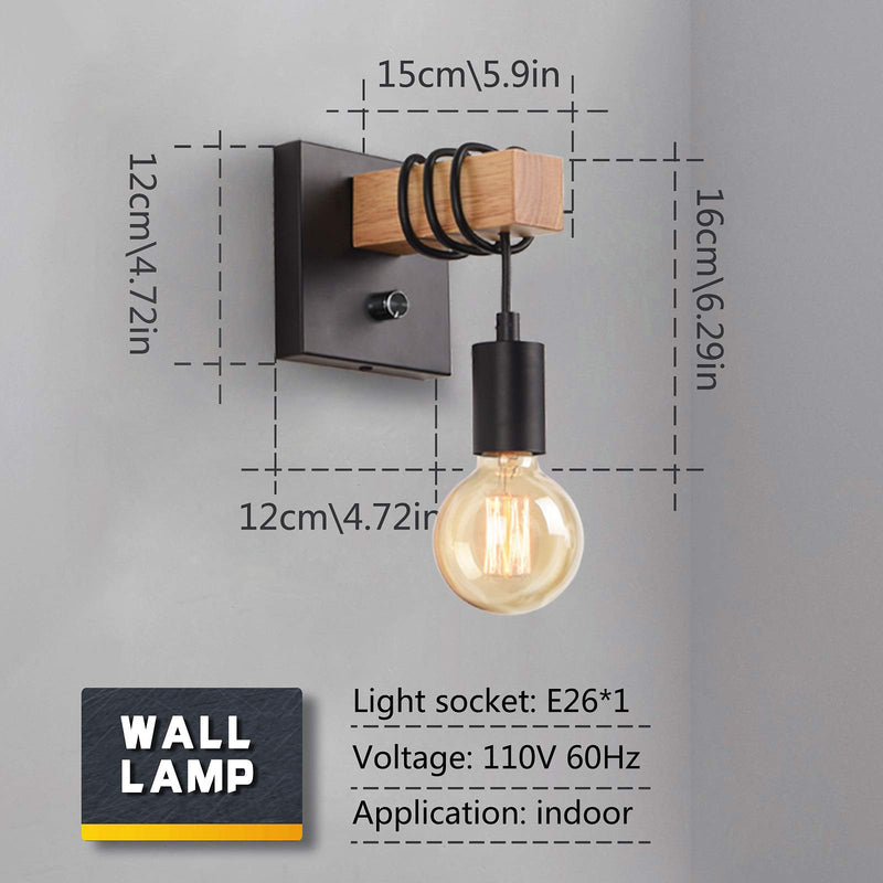 Lightess Black Wall Sconces Dimmable, Edison Wall Light with ON/Off Dimmer Switch, 1-Light Industrial Farmhouse Wall Lamp for Barn Kitchen, Living Room, LG9928784