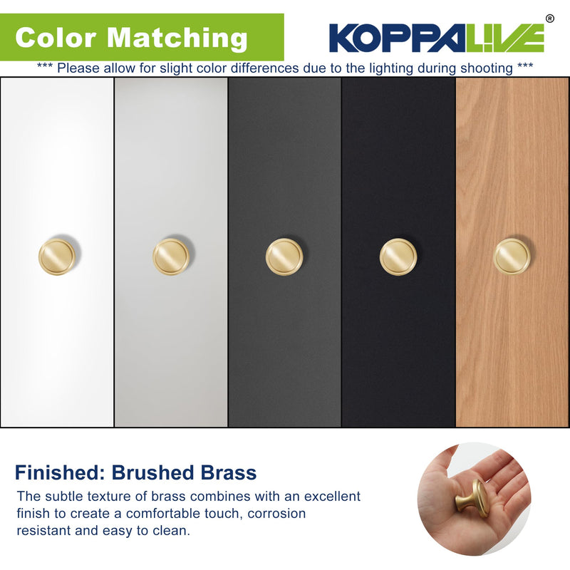 10-Pack Solid Brass Cabinet Knobs, Round Gold Knobs for Dresser Drawers, Brushed Brass Dresser Drawer Pulls Handles, Hardware for Kitchen Cabinets, Diameter 1-1/4 Inch 10