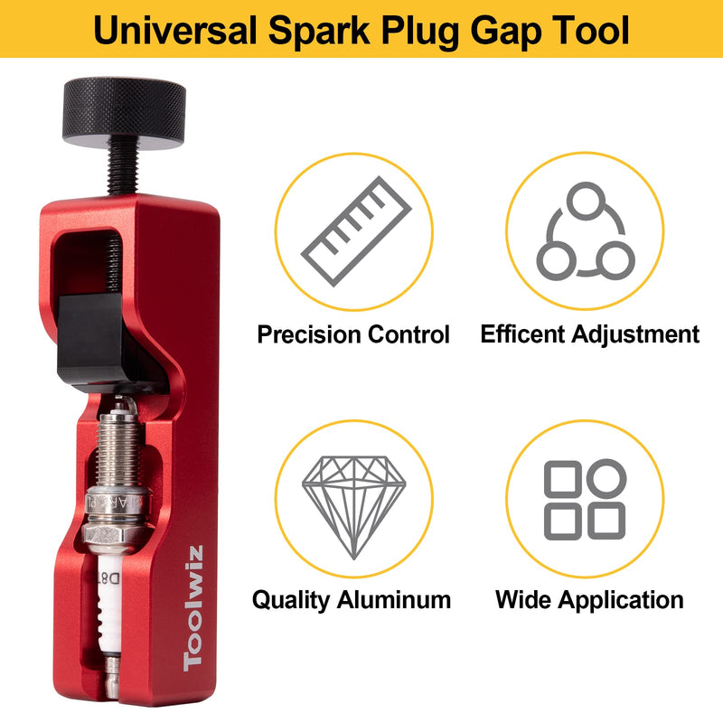 Toolwiz Spark Plug Gap Tool with 32 Blade Steel Feeler Gauge, Gapping Tool for Most 10mm 12mm 14mm 16mm Thread Spark Plugs, Red Red+Feeler Gauge