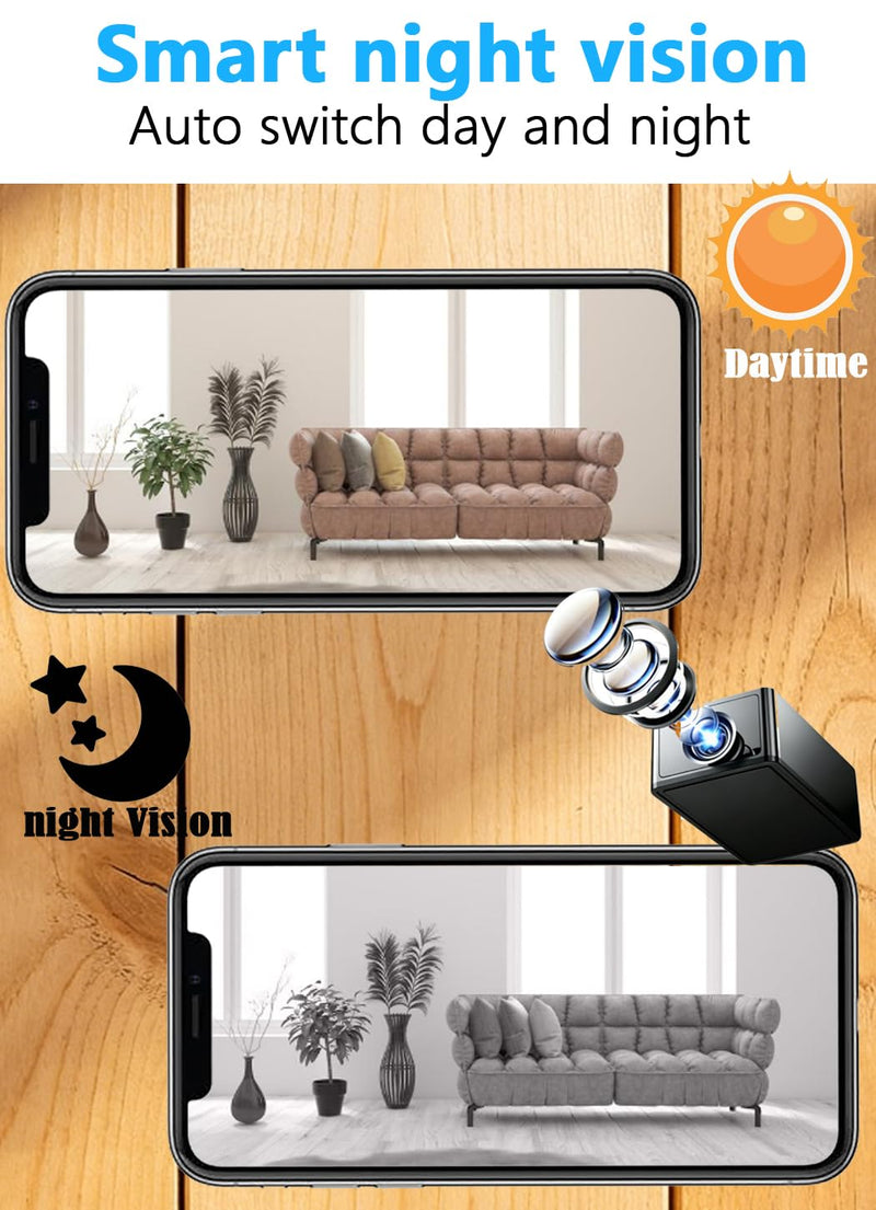 Hidden Camera Spy Camera WiFi HD1080P, Mini Wireless Nanny Cam with Night Vision, Motion Detection, Portable Small Home Security Surveillance for Indoor