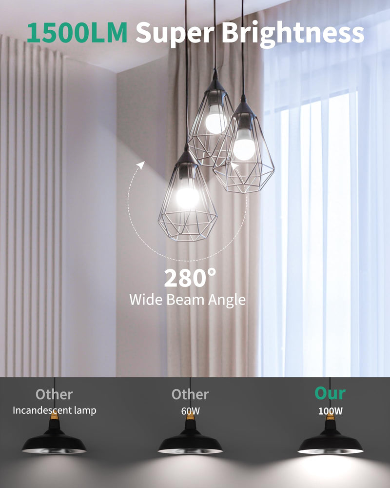 24 Pack LED Light Bulbs 100 Watt Equivalent, A19 15W 5000K Daylight White, 1500 Lumens Super Bright White Light, E26 Standard No Flicker Energy Saving Lamp Bulb for Home, Bedroom, Office, Non-Dimmable 24 Pack