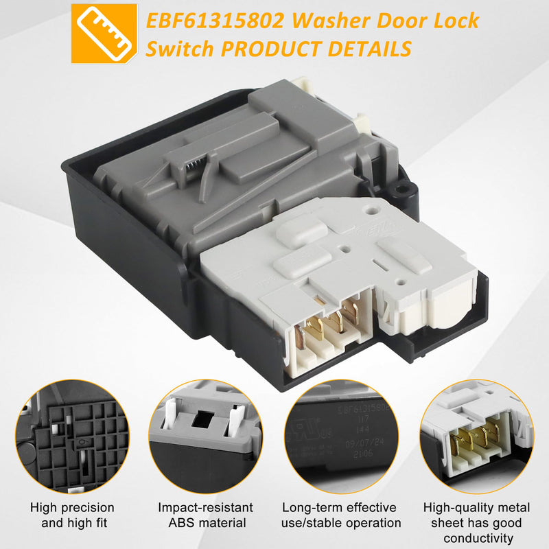 EBF61315802 Washer Door Lock Switch with MFG63099101 Strike for L.G Washer WM4000HWA WM3770HVA WM3080CW WM3670HVA WM3500CW WM8000HVA WM3600HVA by TOMOON