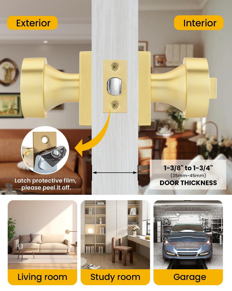 Goldenwarm Gold Entry Door Knob with Lock and Key, Zinc Alloy Brushed Gold Exterior Door Knobs for Front Door, 1 Pack