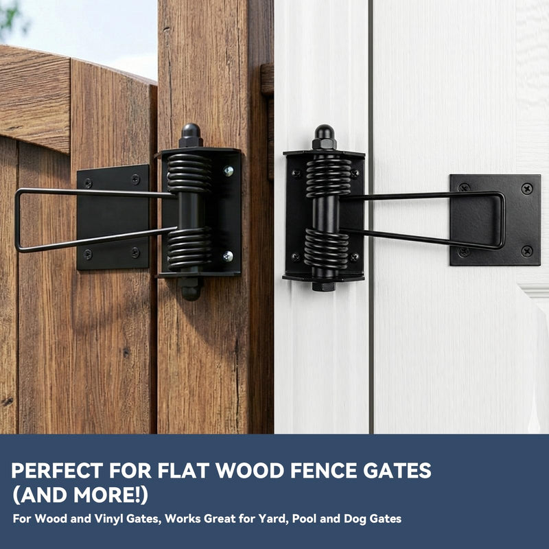 Heavy Duty Flat Gate Closer, Powder Coated, Self Closing Adjustable Gate Closer for Wood and Vinyl Gates, Works Great for Yard, Pool and Dog Gates, Outdoor Gate Spring