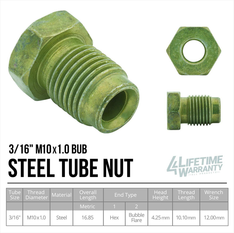 4LIFETIMELINES Steel Tube Nut, M10 by 1.0 Bubble, 3/16 Inch, 10 per Bag 10 Pack