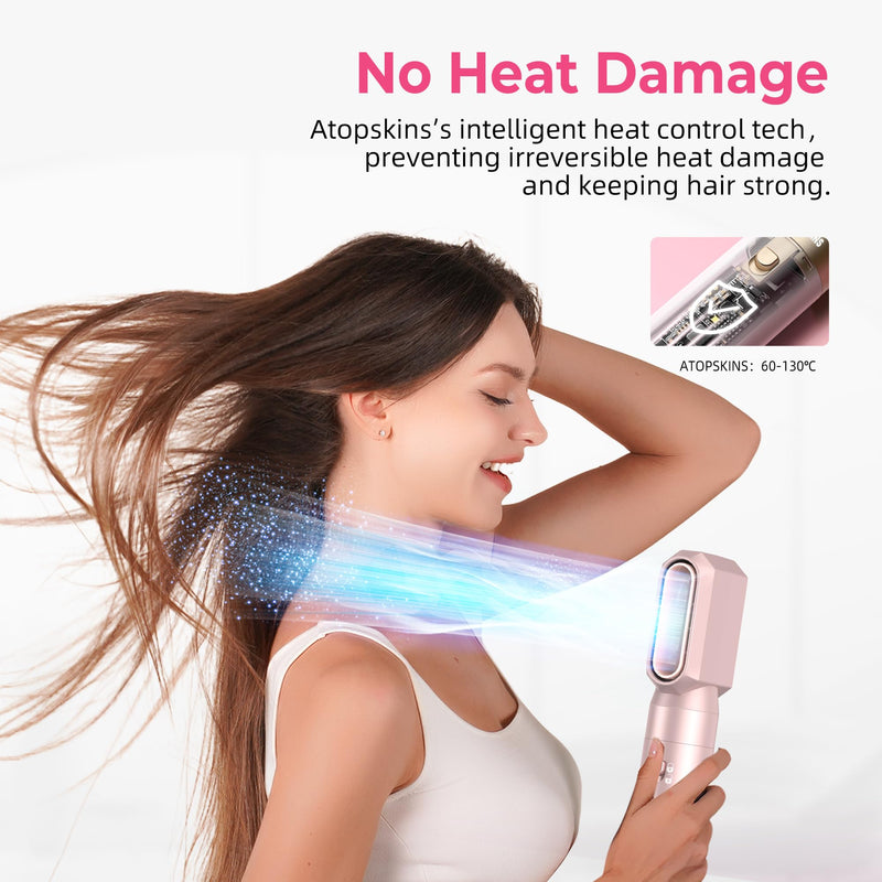 Atopskins Airbrush Hair Styler 6 in 1 Pro Air Styler Airbrush 6 in 1 Multi Styler with Blow Dry Hair Brush, Aircurler, Magic Hair Styler for Dry, Curl, Volumize, Straighten, Sleek in One Step White