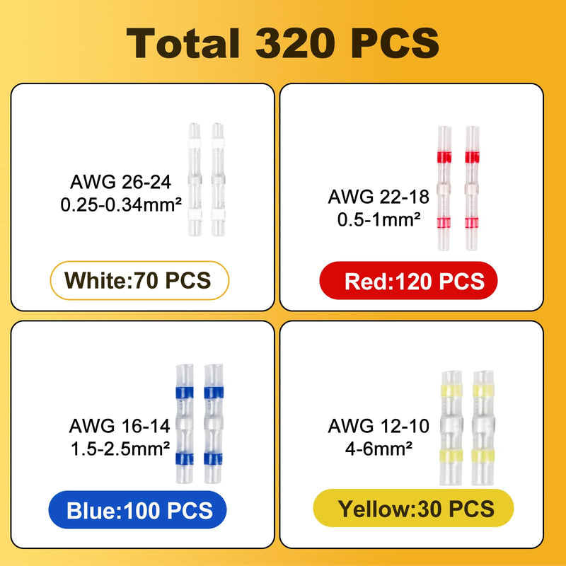 320PCS Solder Stick Wire Connectors with Heat Gun 400W, Solder Seal Wire Connectors Solderstick Waterproof Solder Wire Connector Kit for Marine, Automotive, Boat, and Truck Wiring(26-10 AWG) 320pcs solder stick with heat gun
