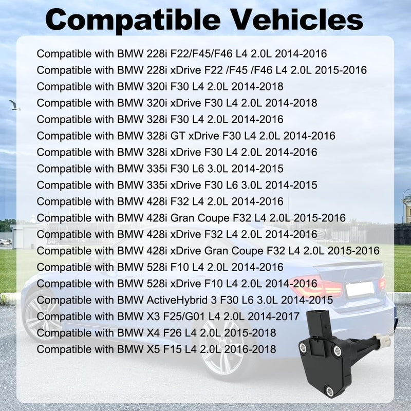 Engine Oil Level Sensor Compatible with 228i F22 F45 F46 320i 328i GT xDrive 335i 428i xDrive Gran Coupe 528i ActiveHybrid 3 X3 X4 X5 Replacement for 12617638341 12617598860 FLS324 12617636294