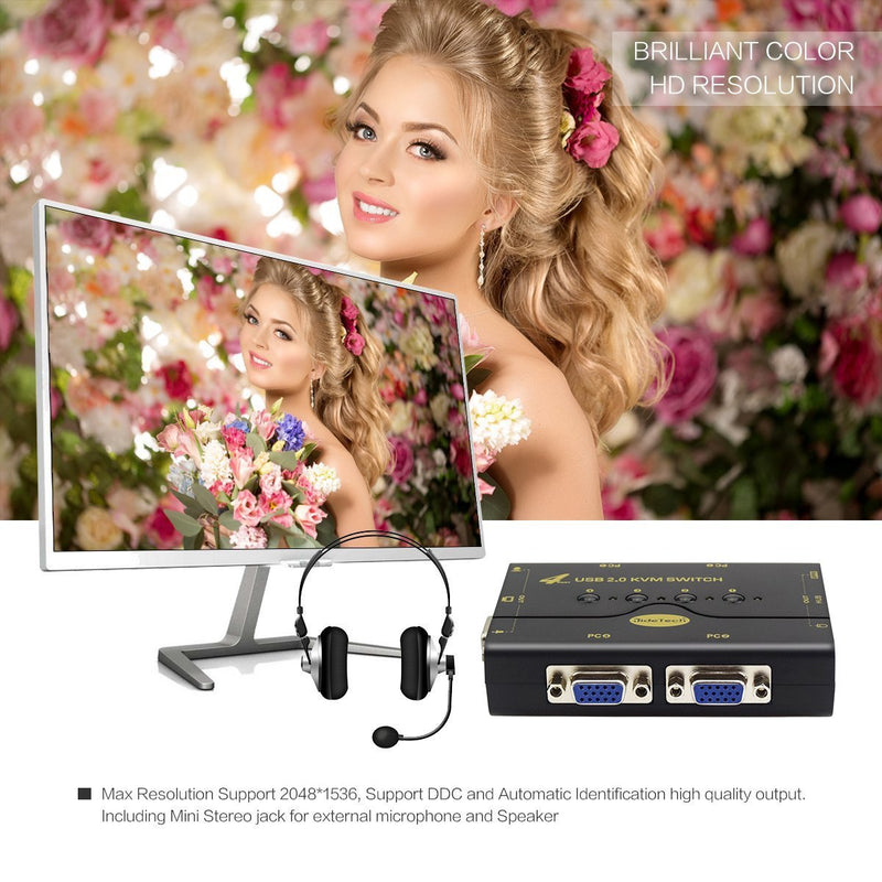 4 Port VGA KVM Switch with USB Hub and Audio Support Wireless Keyboard Mouse Connection and Push Button Switching Function CKL-41UA