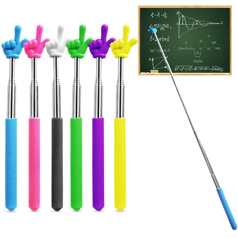 6 Pcs Telescopic Teachers Pointer Extendable Hand Pointer Finger Pointer Stick Mini stainless steels Hand Pointers, for Teacher Teaching Personal interaction. 6 Color Styles