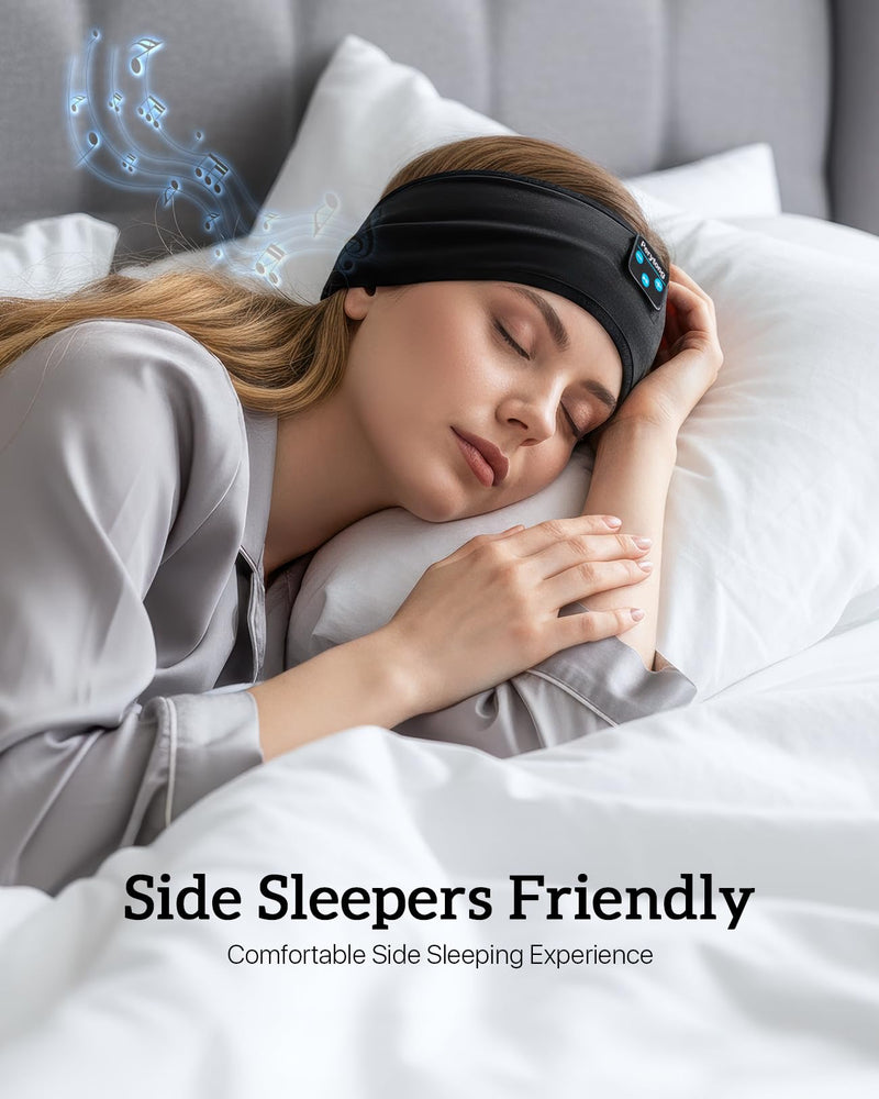 Perytong Sleep Headphones for Side Sleepers – 14Hrs Bluetooth Headband with Ultra-Thin HD Stereo Speakers, Detachable Washable Design, Wireless Music Headband for Insomnia, Meditation, Travel Ebonyblack