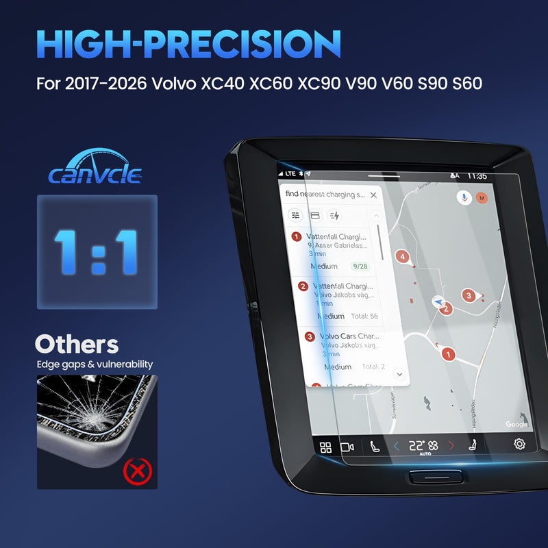 Canvcle 2PCS Screen Protector for 2017-2026 Volvo XC40 XC60 XC90 V90 V60 S90 S60, 8.7 inch 9H Tempered Glass for Volvo XC90 HD Navigation Screen Cover Pathfinder Touchscreen Film [Anti Glare & No Fingerprint]