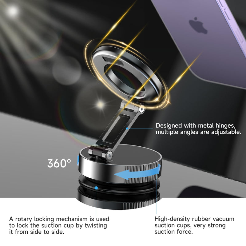 Direct Attach Leather Dashboards 360° Adjustable Suction Car Phone Mount，Vacuum Magnetic Cell Phone Car Holder for iPhone 17 17 Pro 17 Pro Max 16 Pro Max 15 14 13 12 Plus & Android ，Car Phone Mounts