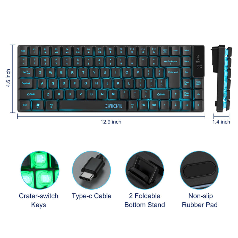 Wireless Keyboard, Rechargeable Mini Quiet Keyboard, Thin Tenkeyless | 87 Key RGB Backlit, Small Compact Keyboard, Light Up Mechanical Feel Keyboard for Xbox PS4 PS5 PC Laptop Gamer Black