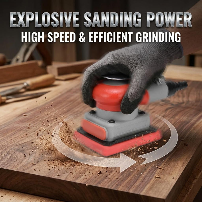 Pneumatic Sander Air Orbital Sander, Solid Alloy Steel Air Squares Sanding Machine 3 * 4 In 10000rpm Pneumatic Sander, Sanding Grinding Polishing Sander for Wood Metal Car Beauty