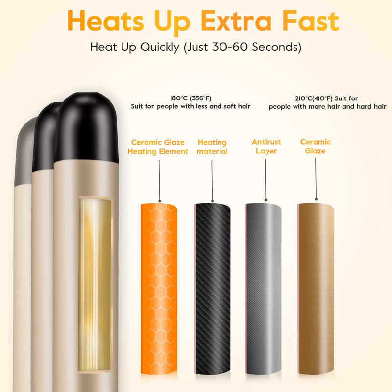 3 Barrels Hair Crimper, 22mm Curling Iron, Beach Mermaid Waves Hair Waver | Curling Tongs, Hair Curler with 2 Temperature Control Quick Heating, Waver Curling Wand for Long or Short Styling