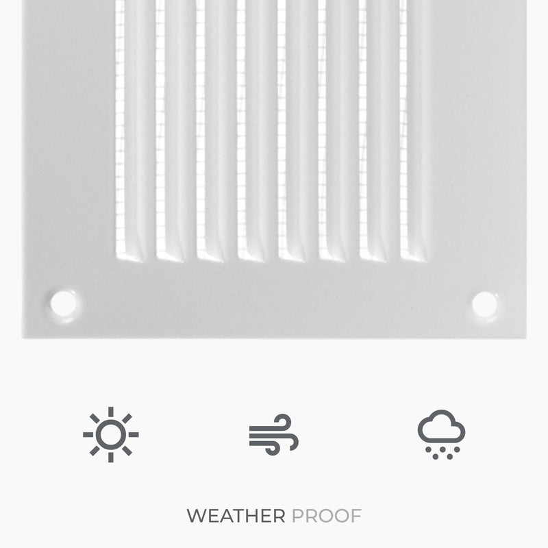 HVAC OV 8" x 4" Inch (External Dimensions) White Metal Ducting Grille with Mesh Screen Guard - Wall Register/Interior, Exterior Vent Cover - Soffit Vent/Gable Vent for Ventilation, Exhaust, Intake 8" x 4"
