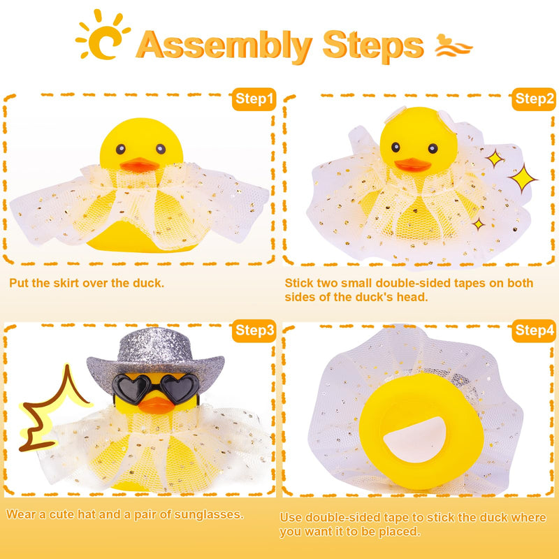 Rubber Duck Car Ornament, Cute White Duck Car Dashboard Decoration Accessories with Mini Hat Sunglasses and Skirt A21-White-Purple Skirt