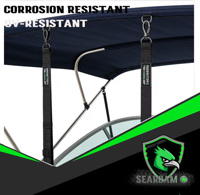 Boat Bimini Top Straps 2 PCS Adjustable Straps with SS 316 Black Plating Hooks 24"~60" Marine Black Nylon Embroidery Webbing Strap,1000LB Break Limit
