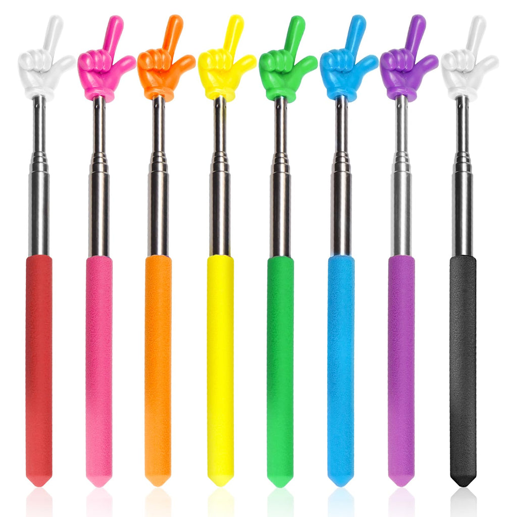 8 Pcs Teacher Pointer Stick for Classroom Extendable Pointer Finger Telescoping Hand Pointer Retractable Pointing Stick Reading Aid for Presentation Whiteboard (8 Colors) 8 Colors