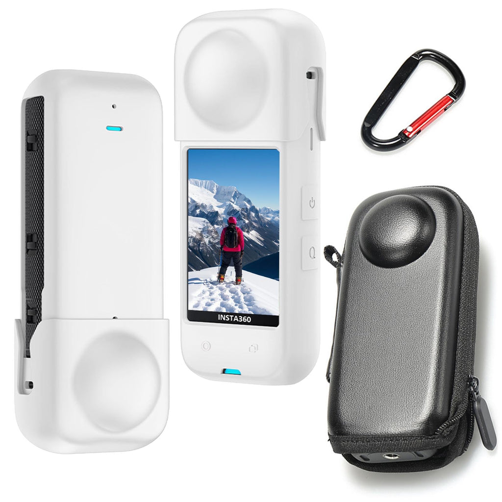 Compatible with Insta 360 X4 Case, Insta 360 X4 Silicone Protective Case, Hard Shell Camera Protector Bumper with Soft Lens Cap Accessories Kit for Insta 360 X4 White/Black