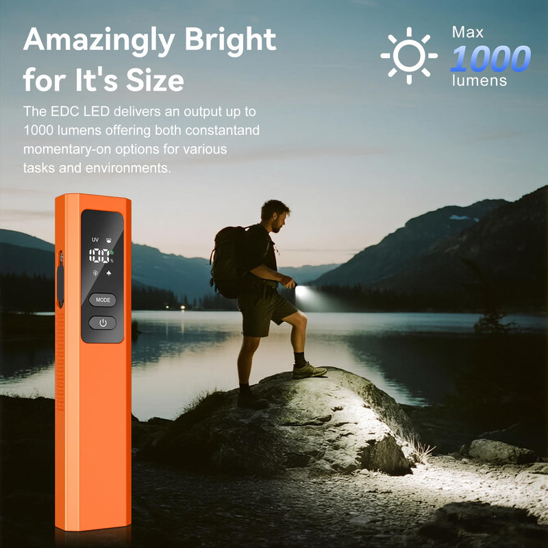 5-in-1 Rechargeable EDC Flat Flashlight, High Lumens Pocket Torch with White LED, Green, UV, Magnetic Base & Clip, Compact Flat Flashlight for Camping, Emergency, Work with Bag (Orange) Orange