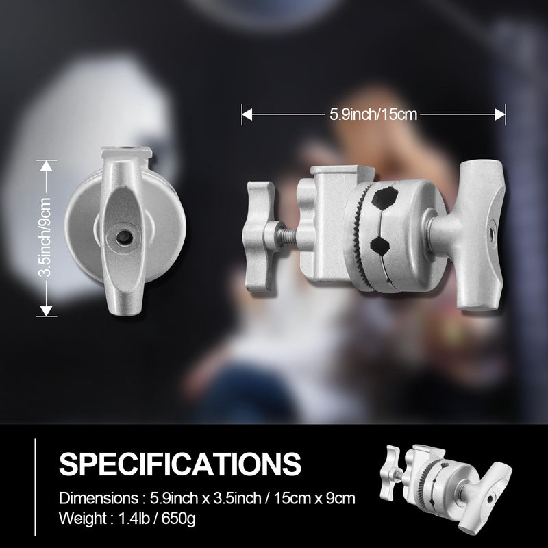 WELLMAKING Heavy Duty Grip Head 2.5inch Swivel Head Holder Adapter, Multi Functional Clamp Duty for Light Stand, Extension Boom Arm and Other Photographic Equipment with 1/2,1/4,3/8,5/8-inch Mount