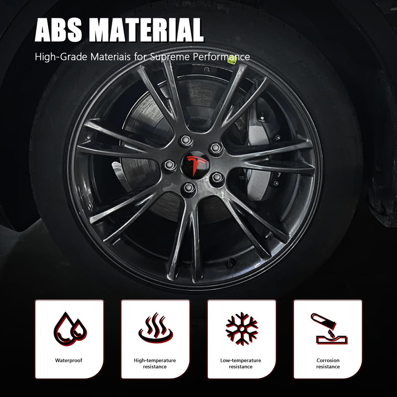 Wheel Cover Center Emblem Sticker for Tesla Model 3 Model Y Hubcaps Wheel Rim Cover Red Emblem & Gloss Black Background (4PCS) (Black& Red) Black & Red