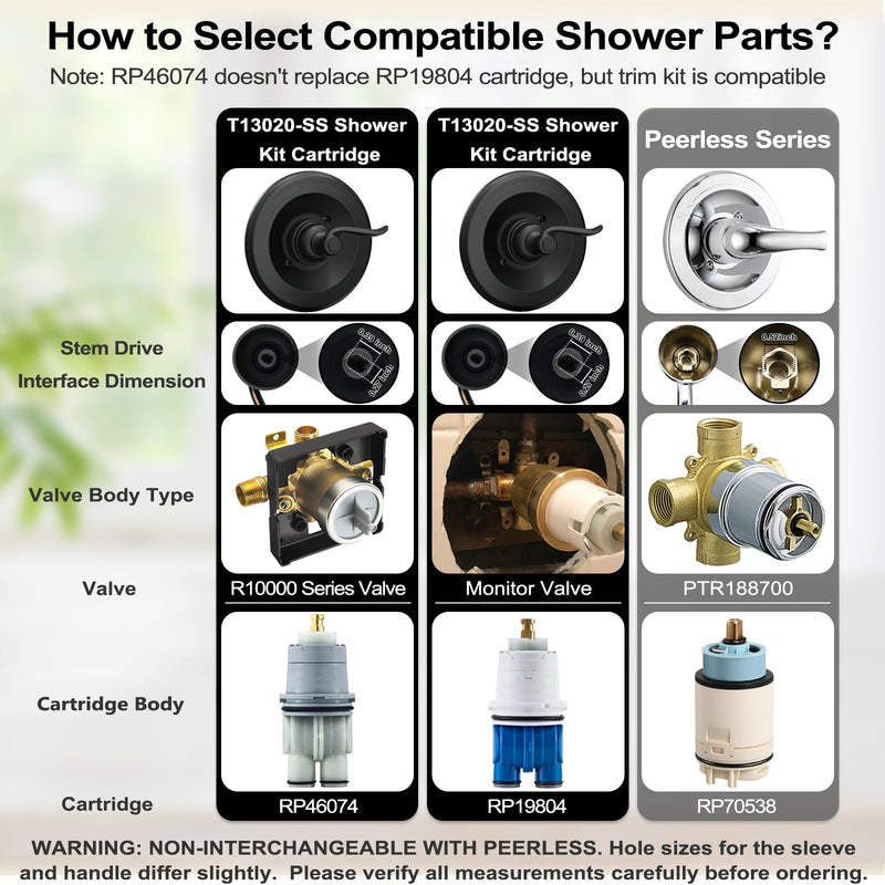 14096 Matte Black Pressure-Balancing Trim Kit Compatiable with Delta Shower Valve R10000 Series, Replacement for Windemere 14 Series Single-Function Valve Trim Kit (RP46074 Cartridge Included） Classical BT14096 Matte Blackl+1 style cartridge